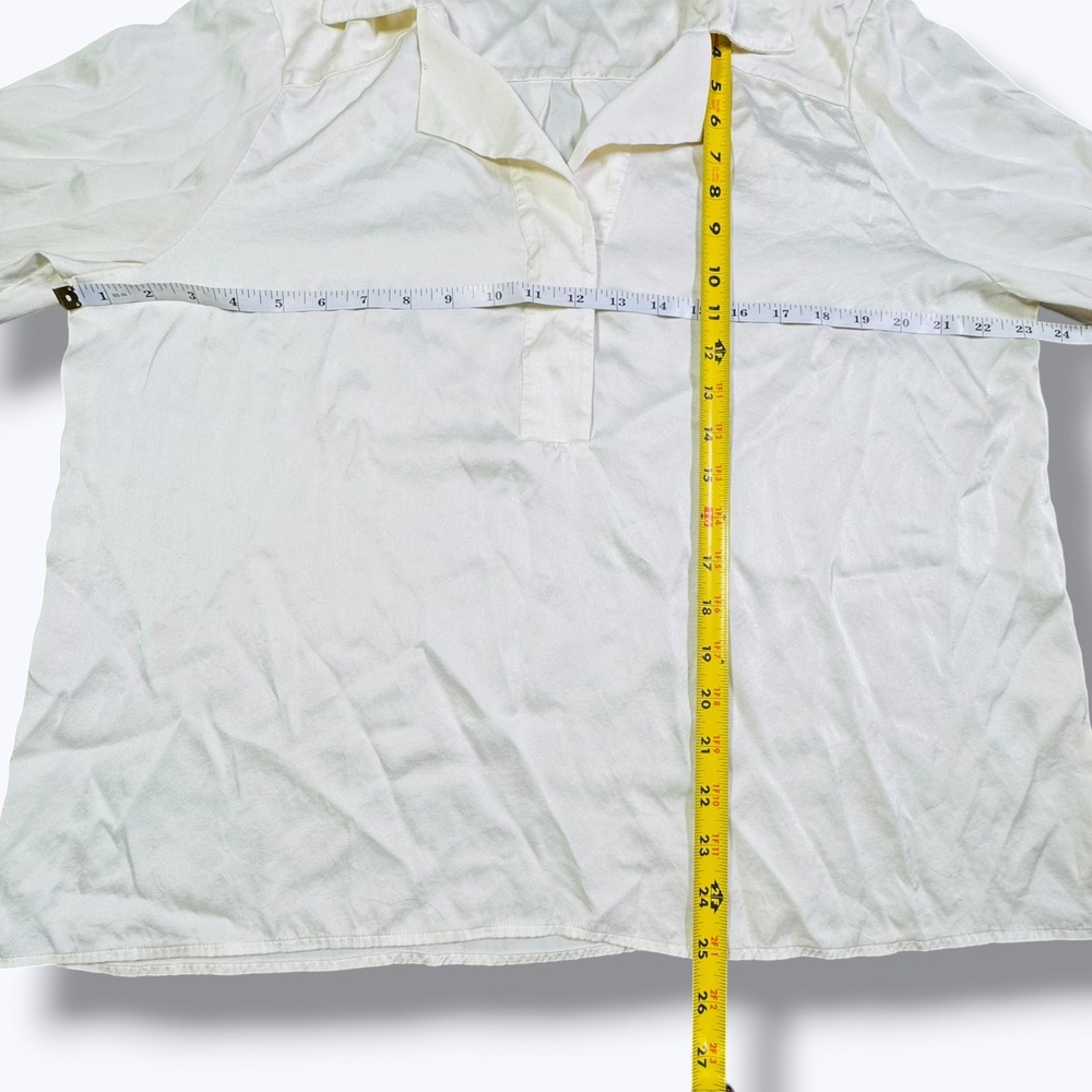 Y2K 90s Style Antonio Melani Cream Stretch Silk Button Up Blouse XL Old Money - Picture 7 of 7